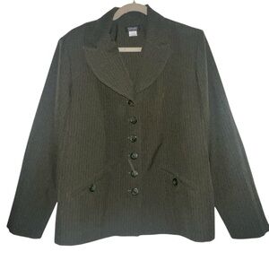 Vintage Spago Collection Green & White Pinstripe Blazer Women’s Size 16